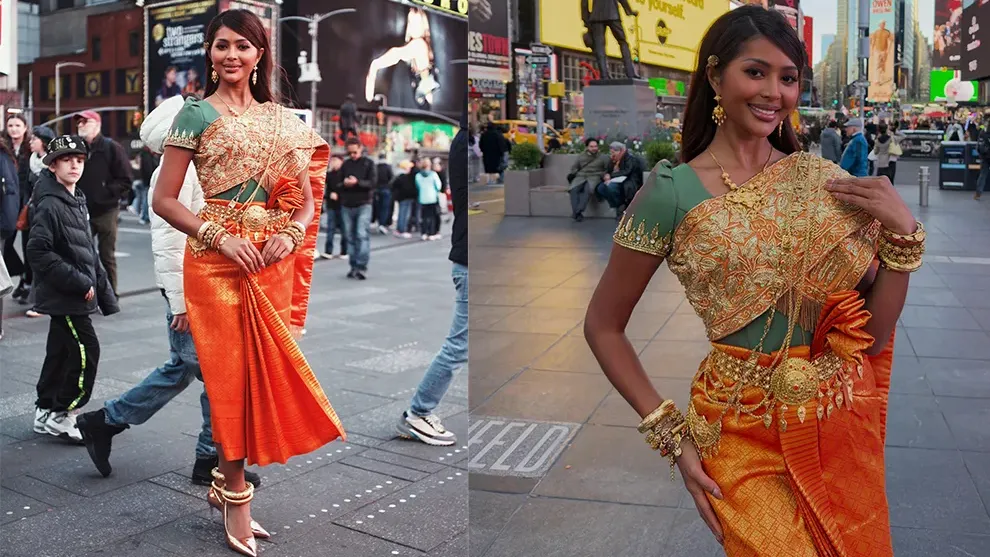 កុយ អេនណា ស្លៀកឈុតស្បៃខ្មែរ ដើរបង្ហាញនៅកណ្ដាលទីក្រុងញ៉ូវយ៉ក