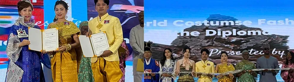 Image for article: តំណាង​ទូត​ខ្មែរនៅ​​កូរ៉េ ដើរ​ម៉ូត​បង្ហាញ​ឈុតបុរាណ​ខ្មែរ​ក្នុង​ពិព័រណ៍​សម្លៀកបំពាក់ប្រពៃណីពិភពលោក