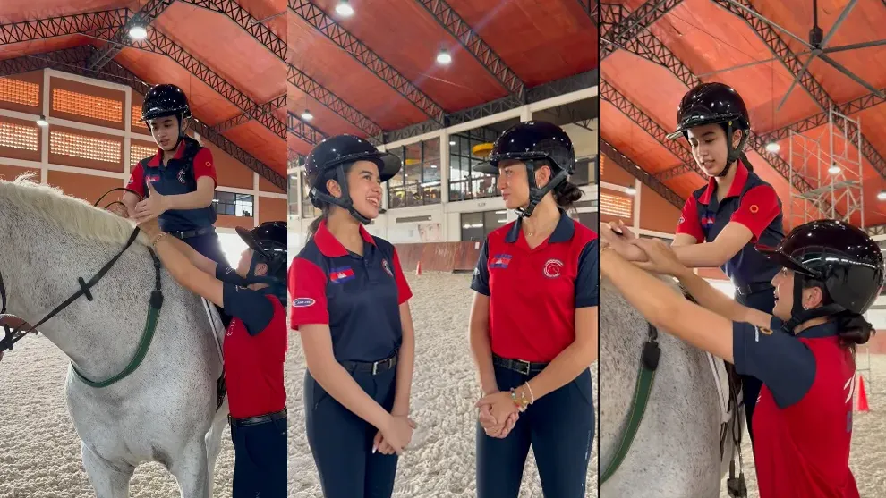 គួរឲ្យស្រលាញ់ទាំងគូ! ព្រះនាង ជេនណា ឲ្យបងស្រីជីដូនមួយ ​ព្រះនាង អម្រិតា បង្ហាត់ពីរបៀបជិះសេះ